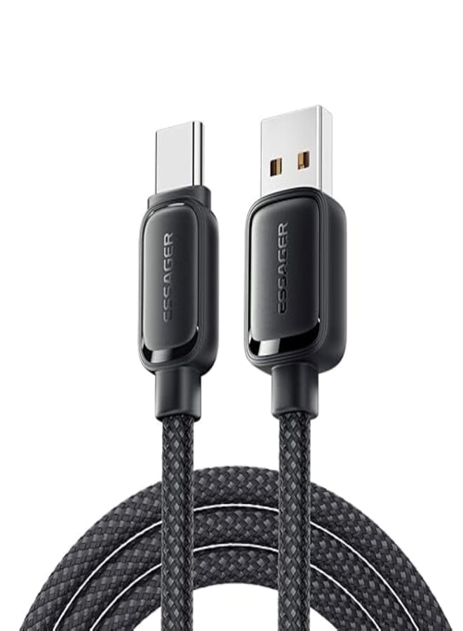 كابل USB-C مغناطيسي 7A 100W من إيساجر (SuperVooc، SuperCharge، FlashCharge) – من USB-A إلى USB-C PD 3.0 – ذاتي التدوير – لسامسونج، هواوي، هونر، أوبو، فيفو، ون بلس، ريال مي (أسود، 1 متر)